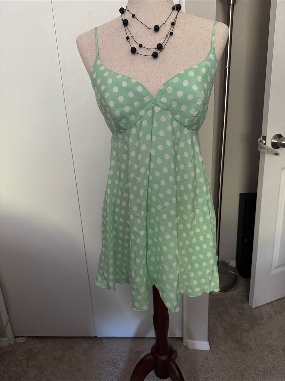 Victoria's Secret mint green polka dot satin babydoll - M